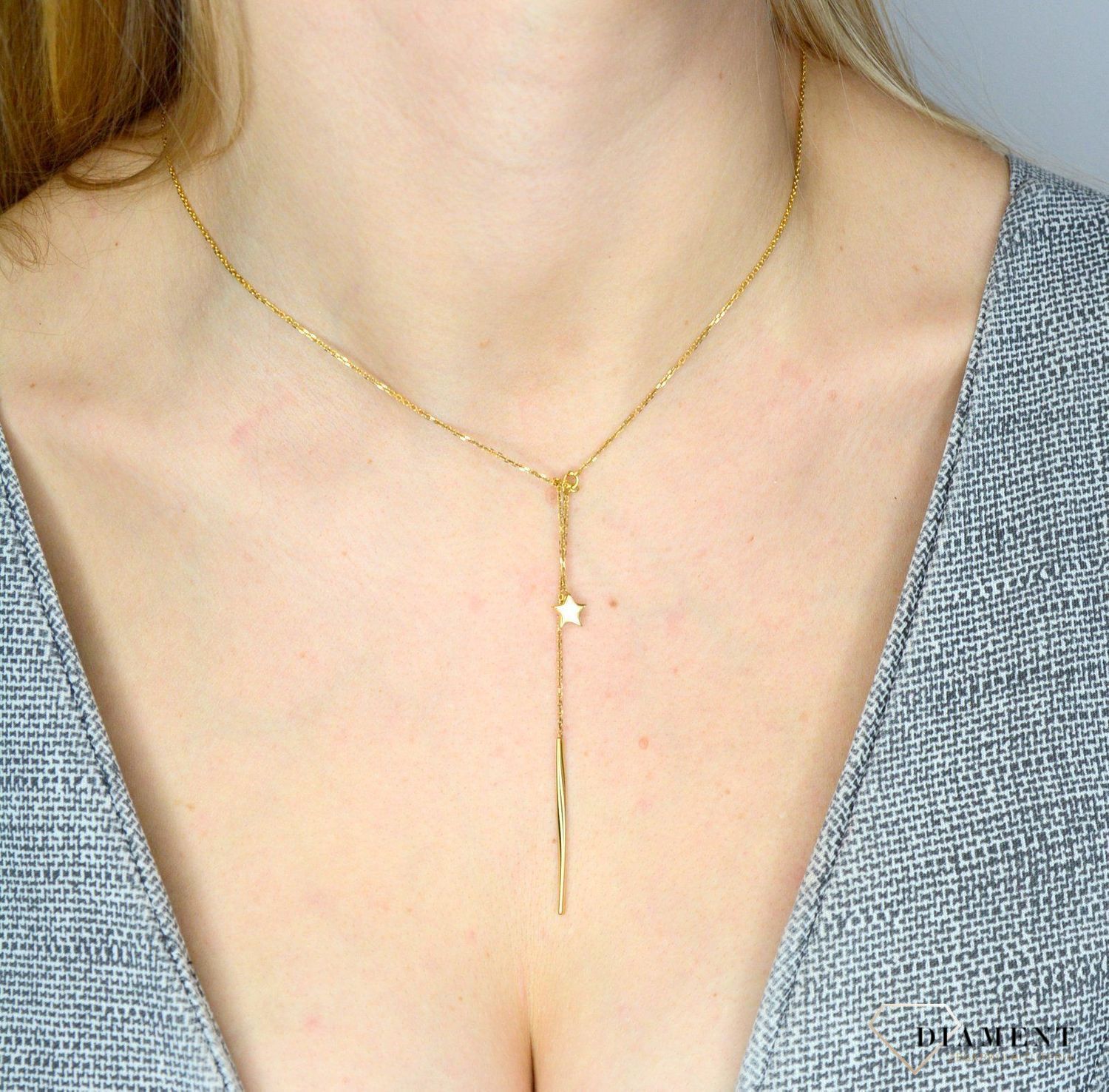 Złoty naszyjnik DALL'ACQUA GOLD łańcuszkowy z gwiazdką i patyczkiem C OZ 81.jpg